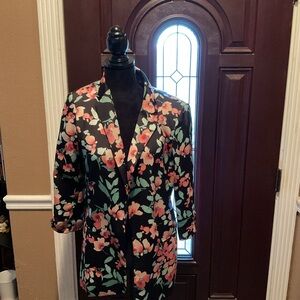 Calvin Klein Black Jacket with Coral and Green Floral Pattern